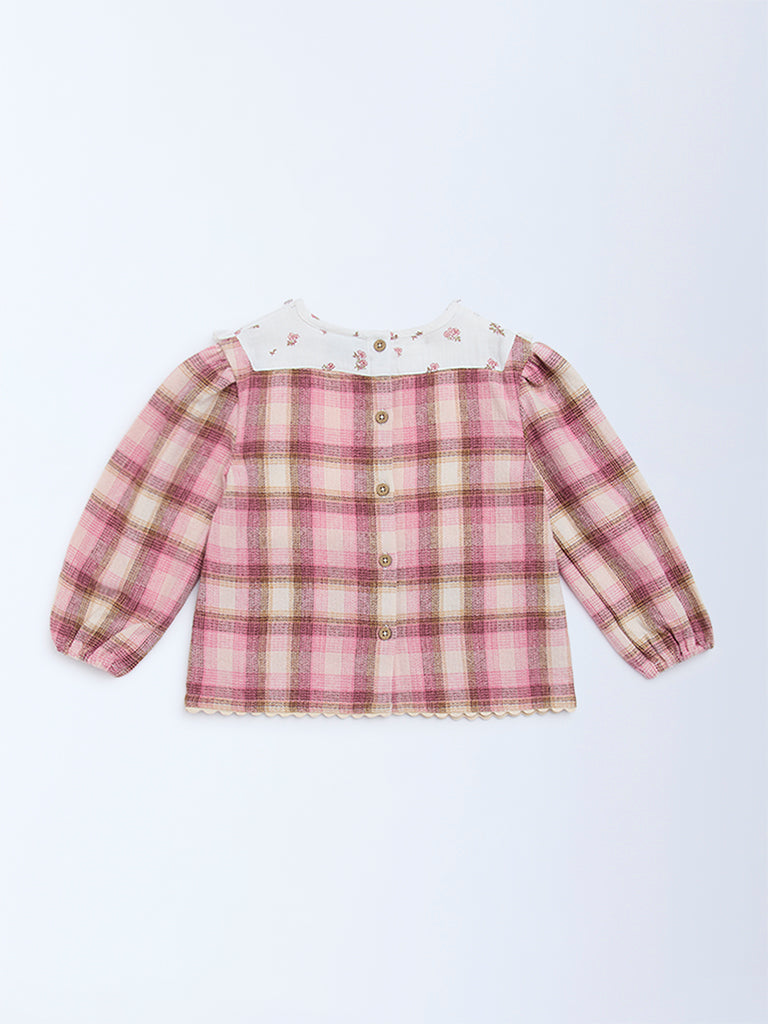 HOP Kids Pink Checkered Cotton Top - Image 4