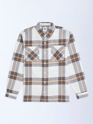 Y&F Kids Off-White Checkered Cotton Shirt