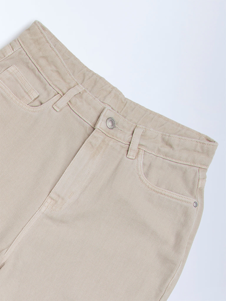 Y&F Kids Beige Solid Relaxed-Fit Mid-Rise Jeans - Image 3