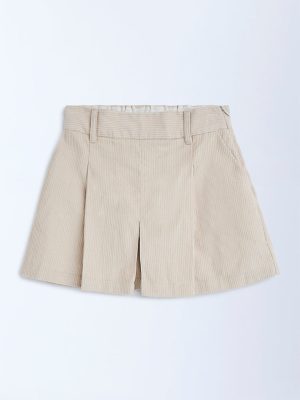 Y&F Kids Beige Corduroy High-Rise Cotton Skorts