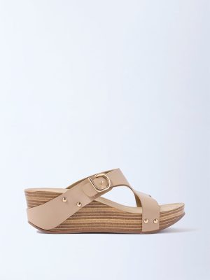 LUNA BLU Beige Buckle-Detailed Wedge Sandals