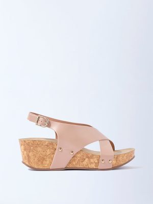 LUNA BLU Blush Pink Slingback Wedge Sandals