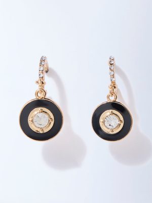 Westside Accessories Gold and Black Enamel Dangler Hoop Earrings