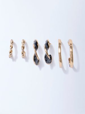 Westside Accessories Gold and Black Enamel Hoop Earrings Set - Pack of 3