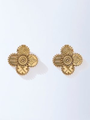 Westside Accessories Gold Textured Disc Stud Earrings