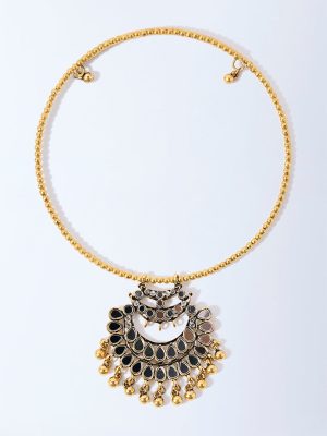 Westside Accessories Gold Glass-Detailed Pendant Choker Necklace