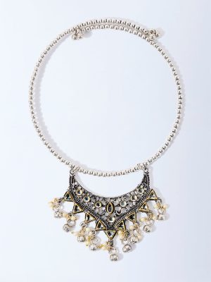 Westside Accessories Silver Glass-Detailed Heavy Pendant Choker Necklace