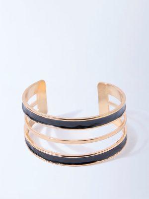 Westside Accessories Gold and Black Enamel Open Cuff Bracelet