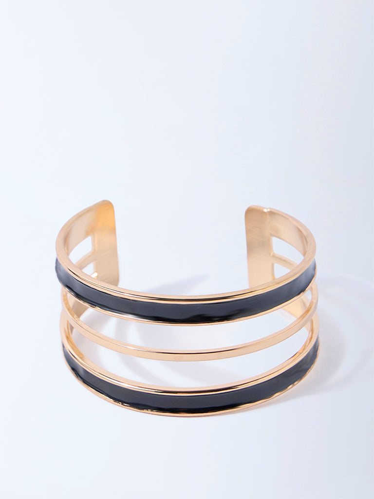 Westside Accessories Gold and Black Enamel Open Cuff Bracelet