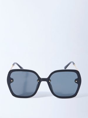 Westside Accessories Black Stud-Design Oversized Sunglasses with Pouch