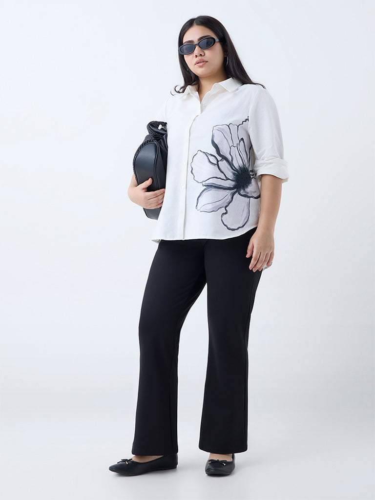 Gia White Floral Pattern Cotton Shirt