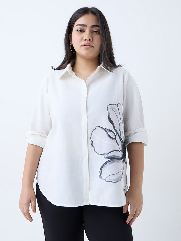Gia White Floral Pattern Cotton Shirt - Image 2