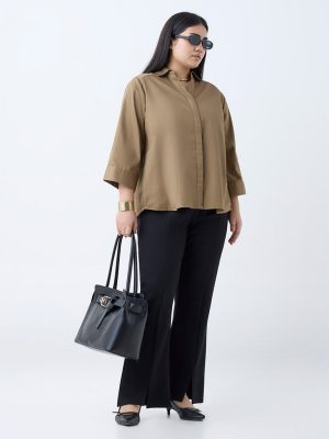 Gia Brown Solid Cotton Shirt