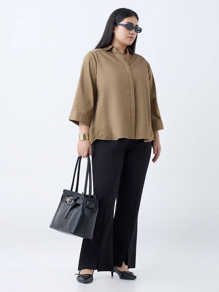 Gia Brown Solid Cotton Shirt