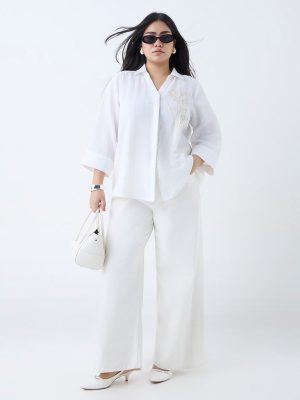 Gia White Floral Embroidered Shirt