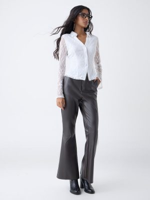 Nuon Brown High-Rise Faux-Leather Pants