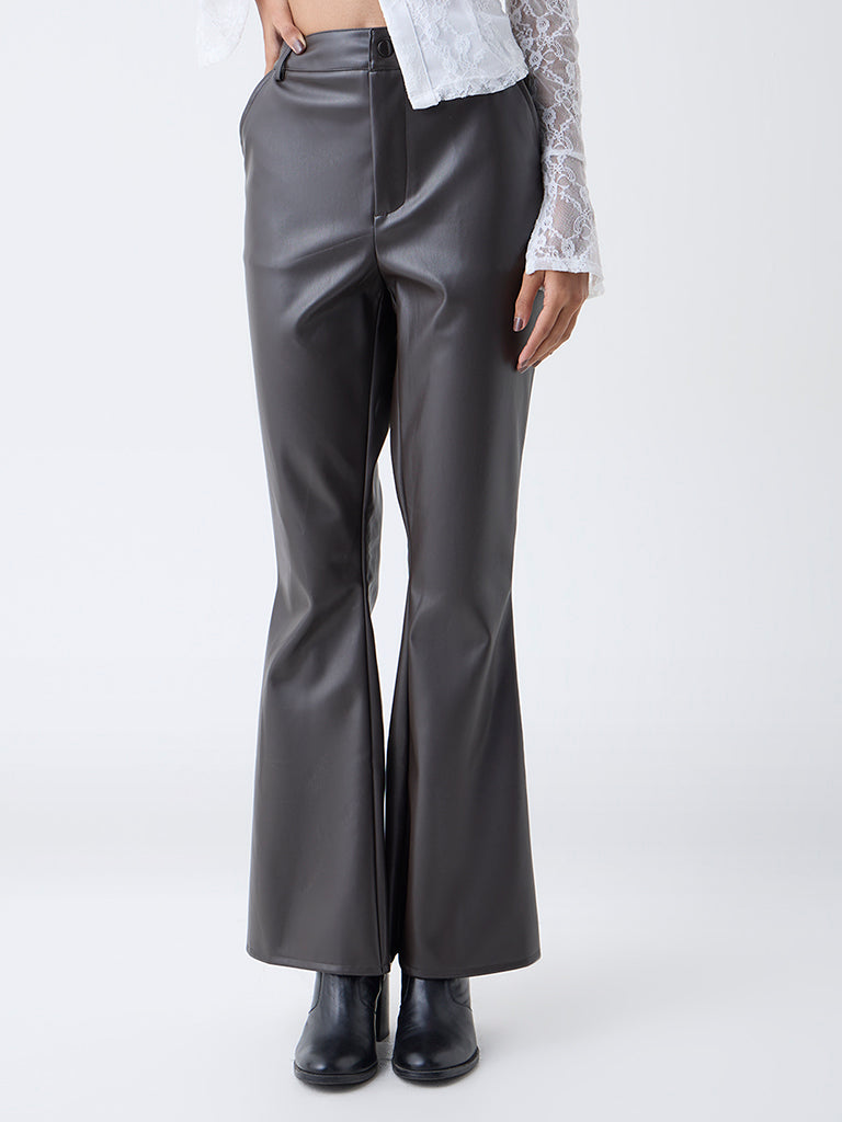 Nuon Brown High-Rise Faux-Leather Pants - Image 2