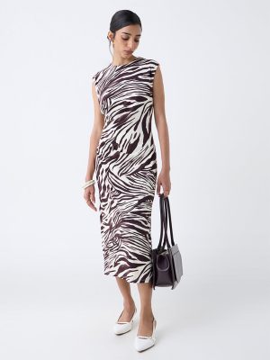 Wardrobe Dark Brown Animal Printed Sheath Dress