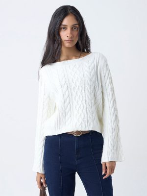 LOV White Cable-Knit Sweater