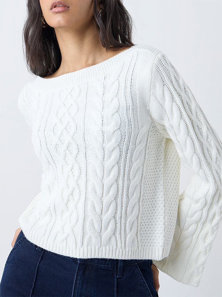 LOV White Cable-Knit Sweater - Image 3