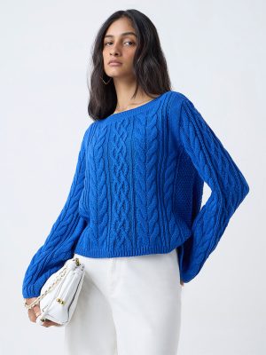 LOV Blue Cable-Knit Sweater