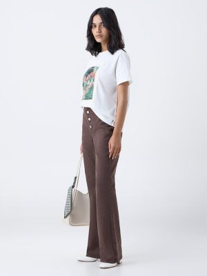 LOV Dark Brown Straight-Fit High-Rise Jeans