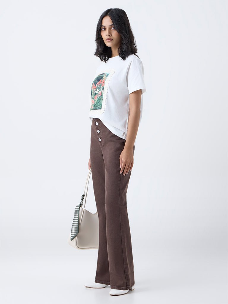 LOV Dark Brown Straight-Fit High-Rise Jeans