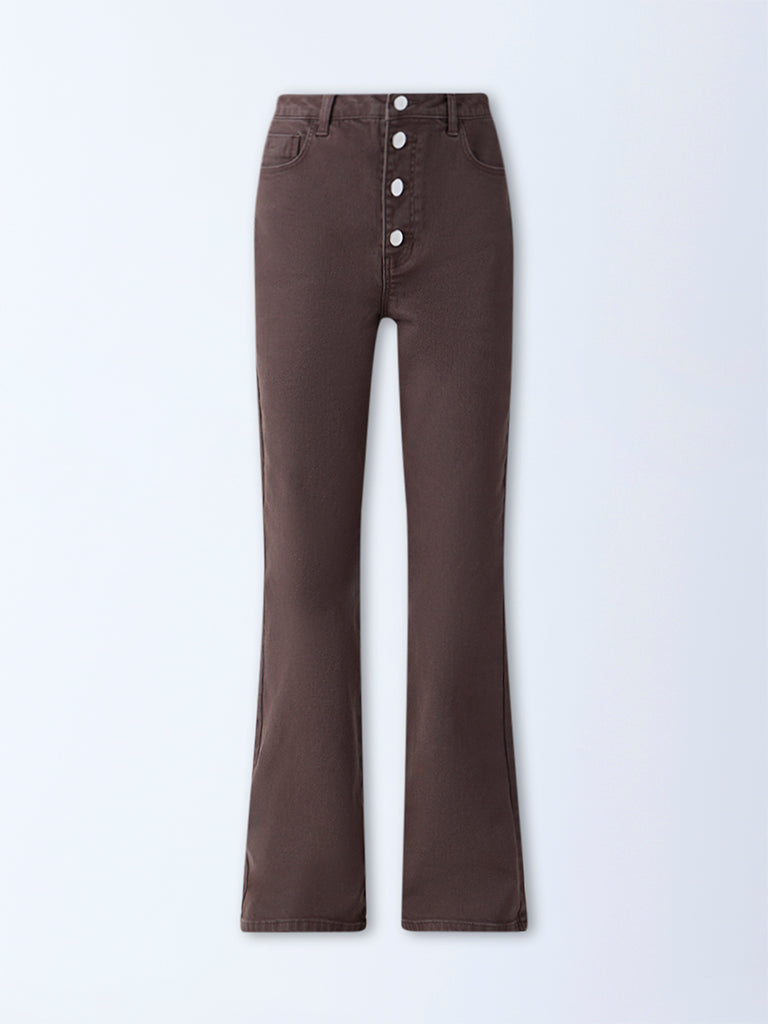 LOV Dark Brown Straight-Fit High-Rise Jeans - Image 5