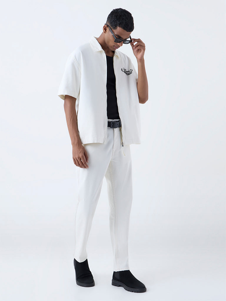 Nuon White Relaxed-Fit Mid-Rise Jeans