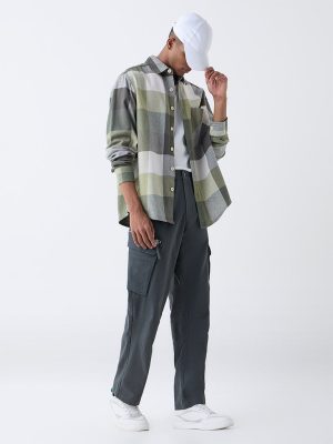 Nuon Dark Grey Relaxed-Fit Mid-Rise Cotton-Blend Cargo Pants