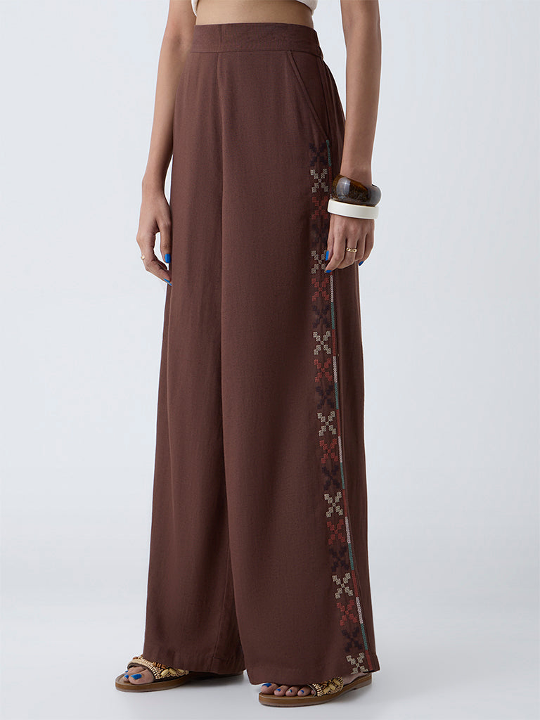 Bombay Paisley Brown Embroidered Pants - Image 2