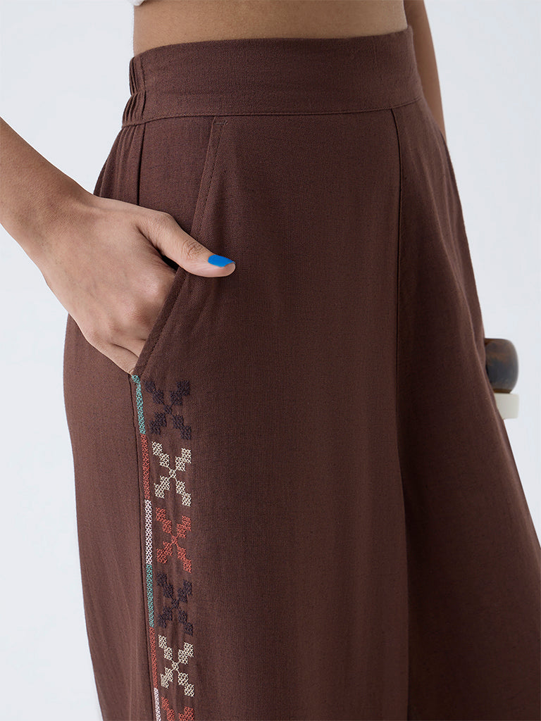 Bombay Paisley Brown Embroidered Pants - Image 3