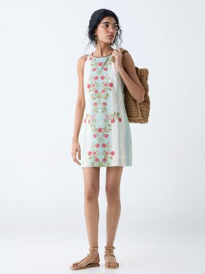 Bombay Paisley Off-White Floral Design Cotton Shift Dress