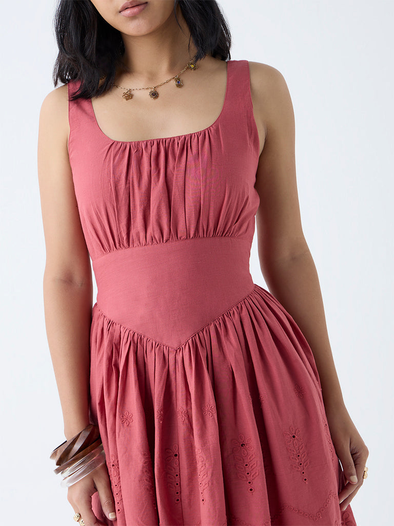 Bombay Paisley Dusty Pink Cotton A-Line Dress - Image 3