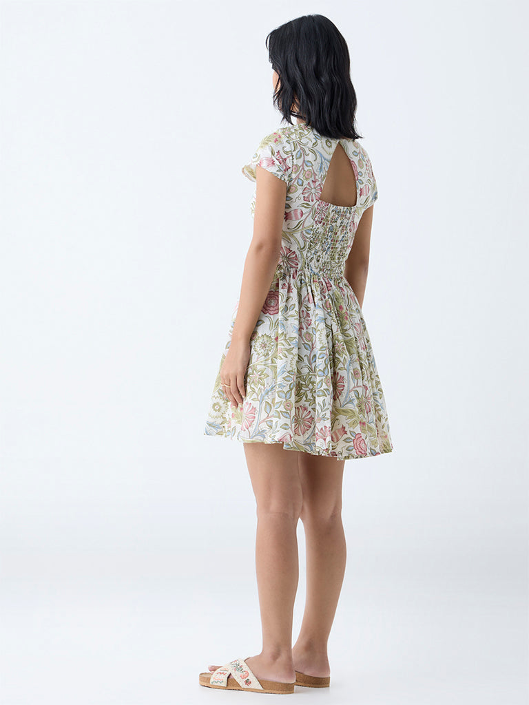 Bombay Paisley Multicolour Floral Cotton A-Line Dress - Image 4