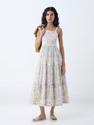Bombay Paisley Off-White Cotton Tiered Dress with Jacket