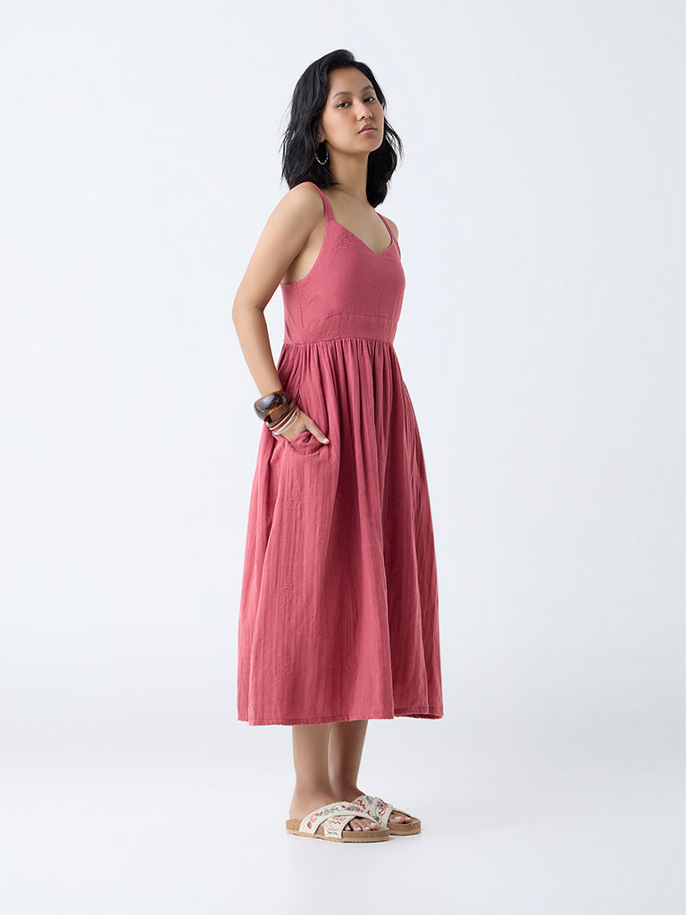 Bombay Paisley Dusty Pink Embroidered Cotton A-Line Dress - Image 2