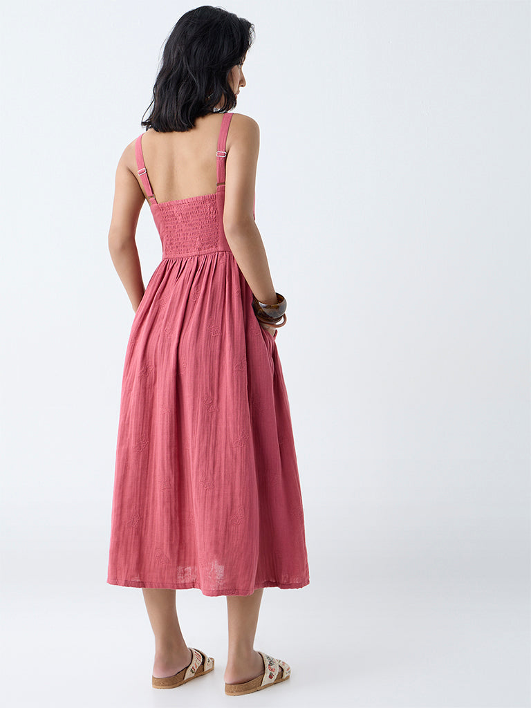 Bombay Paisley Dusty Pink Embroidered Cotton A-Line Dress - Image 4