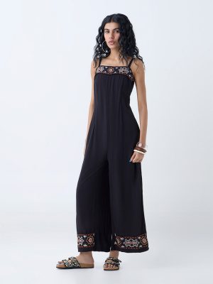 Bombay Paisley Black Embroidered Jumpsuit