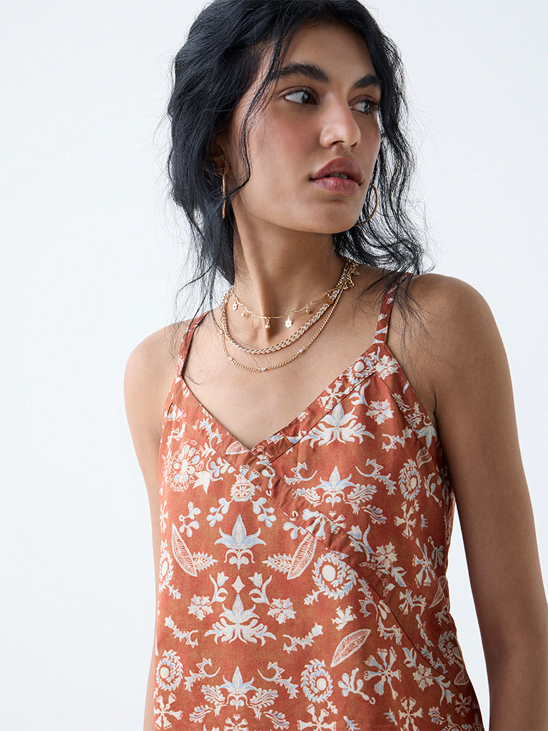 Bombay Paisley Brown Botanical Pattern Cotton Top - Image 3