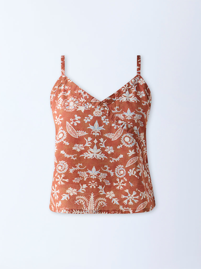 Bombay Paisley Brown Botanical Pattern Cotton Top - Image 5