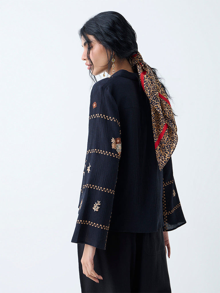 Bombay Paisley Black Embroidered Cotton Shirt - Image 4