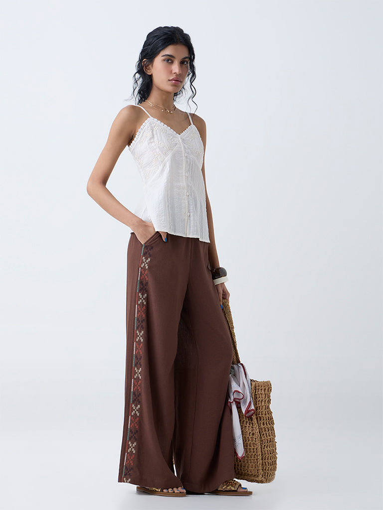 Bombay Paisley White Floral Embroidered Cotton Top - Image 2