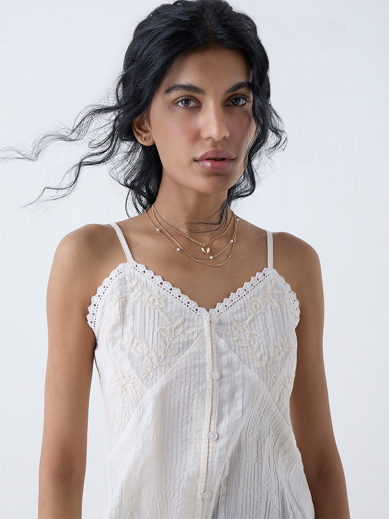 Bombay Paisley White Floral Embroidered Cotton Top - Image 3