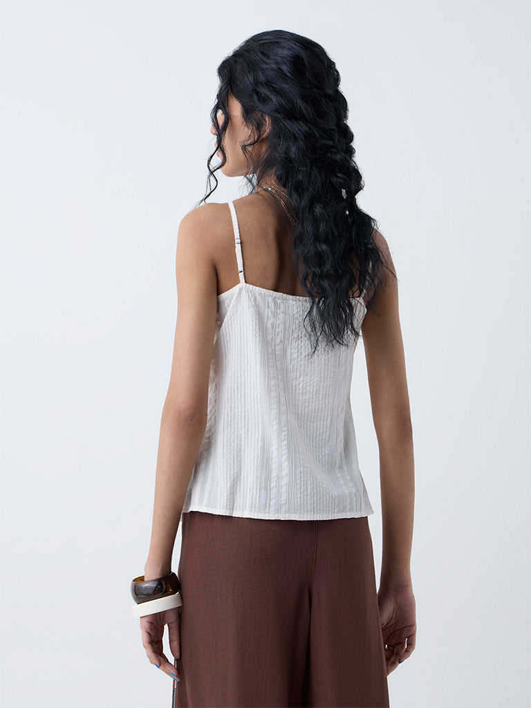 Bombay Paisley White Floral Embroidered Cotton Top - Image 4