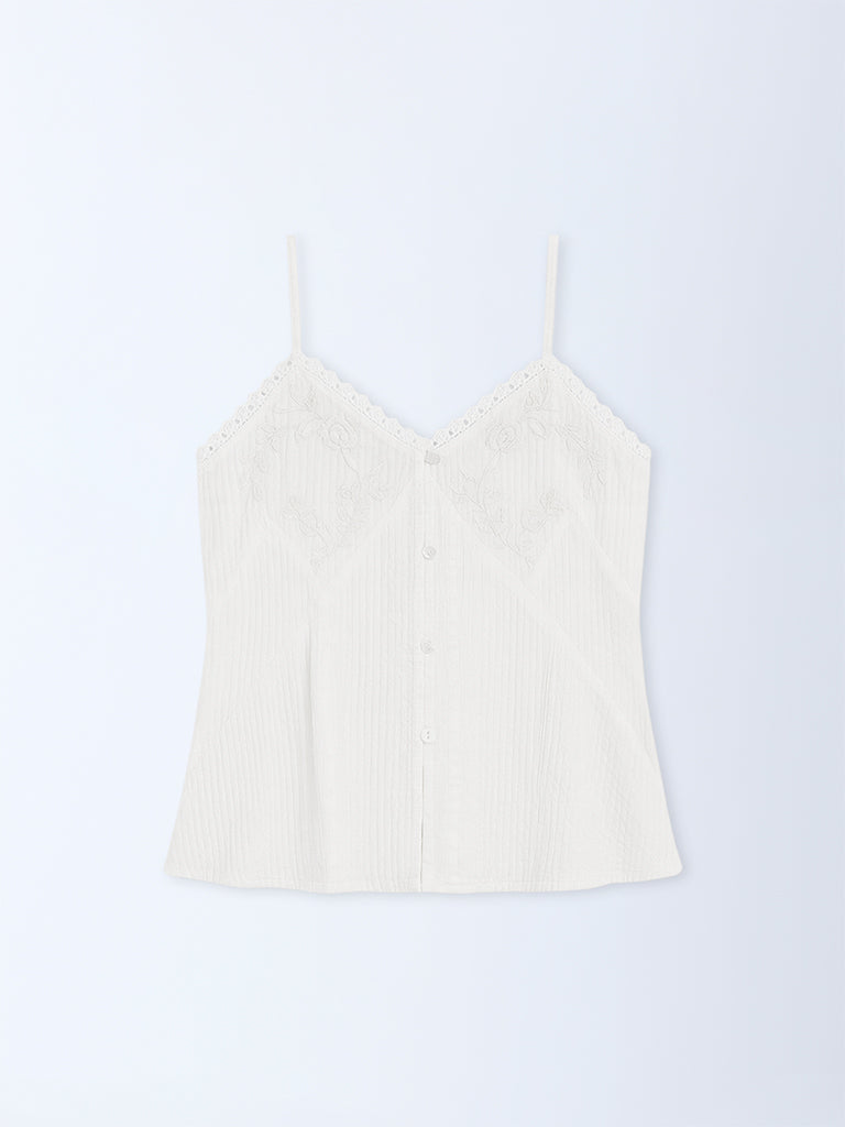 Bombay Paisley White Floral Embroidered Cotton Top - Image 5