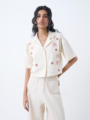 Bombay Paisley Off-White Embroidered Cotton-Blend Shirt