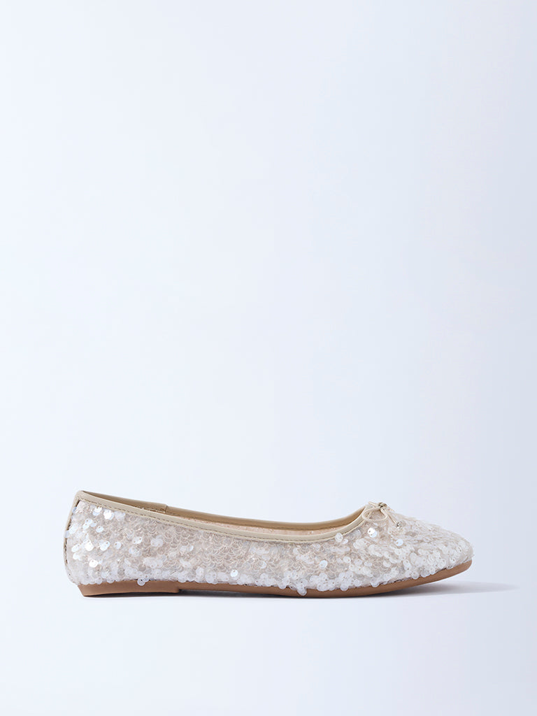 LUNA BLU Ivory Sequin Detailed Ballerinas
