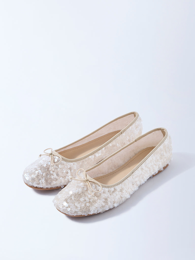 LUNA BLU Ivory Sequin Detailed Ballerinas - Image 2