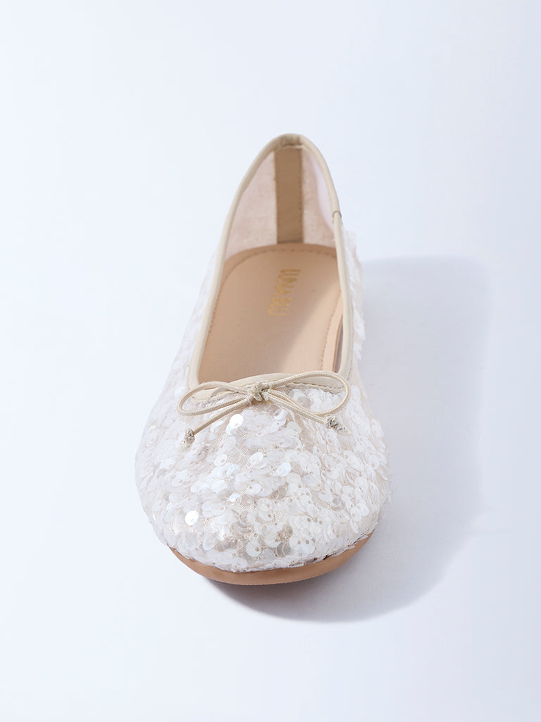 LUNA BLU Ivory Sequin Detailed Ballerinas - Image 3